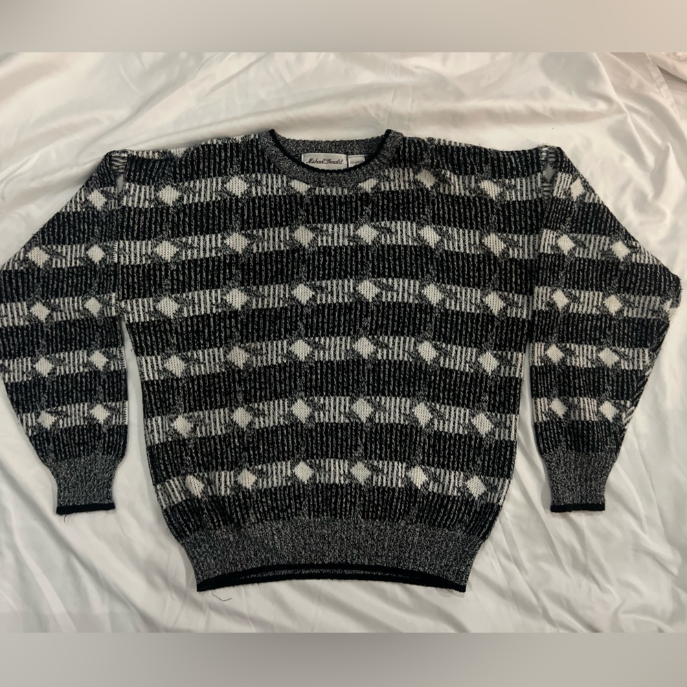 Vintage 90s Michael Gerald Sweater Blue Gray Green Mens M Pullover Crew Neck